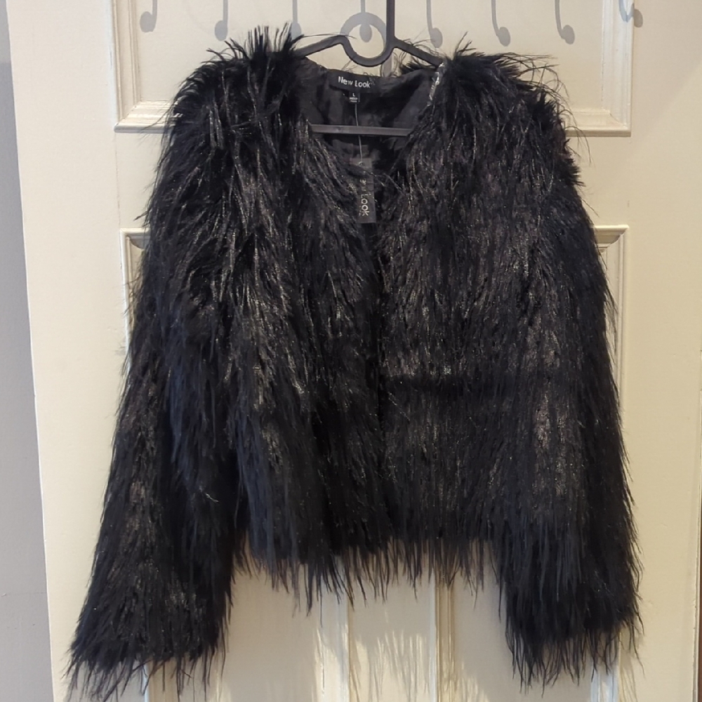 New Look Shaggy Black Faux Fur Coat